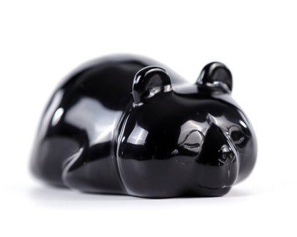 3.0" Black Obsidian Hand Carved Crystal Panda Sculpture Crystallumi