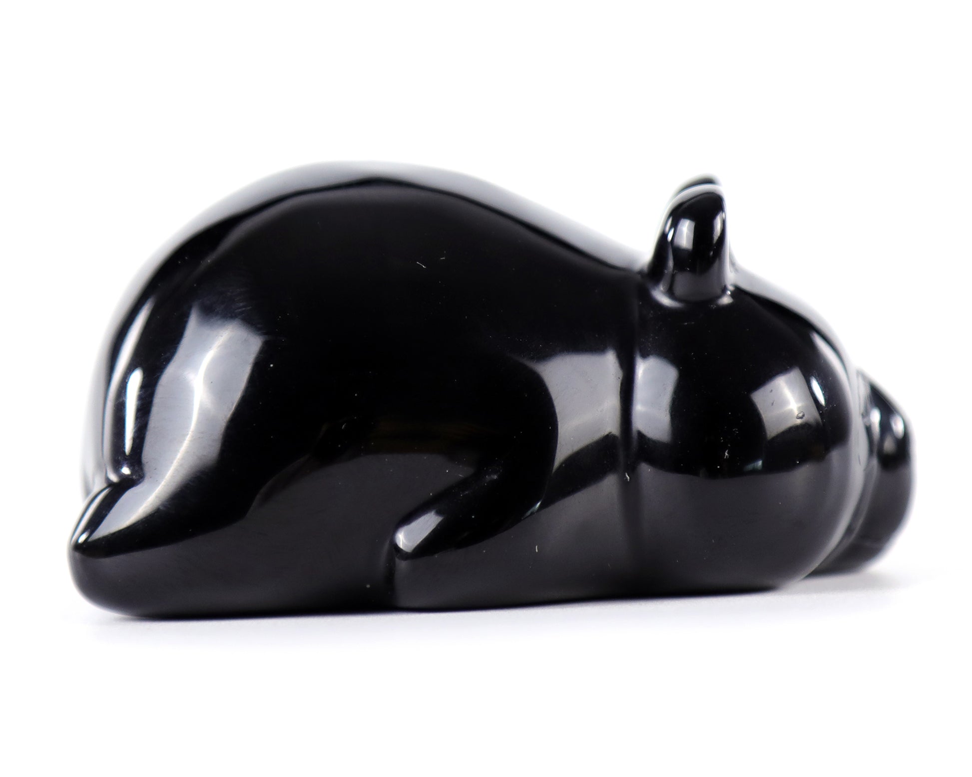 3.0" Black Obsidian Hand Carved Crystal Panda Sculpture Crystallumi