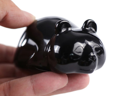 3.0" Black Obsidian Hand Carved Crystal Panda Sculpture Crystallumi