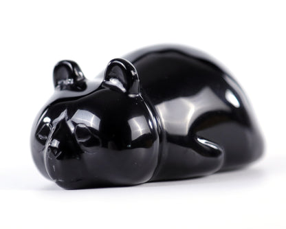 3.0" Black Obsidian Hand Carved Crystal Panda Sculpture Crystallumi