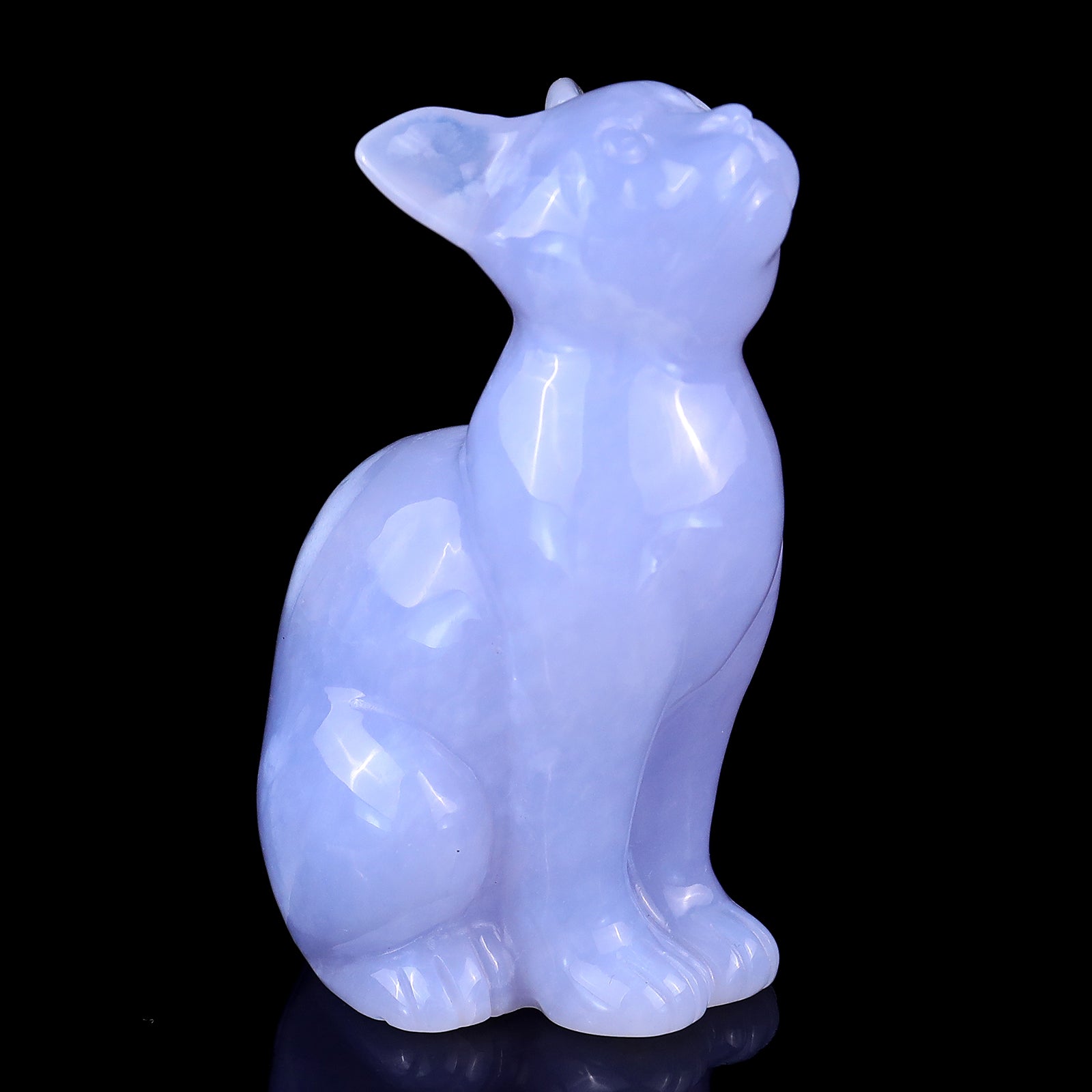 3.0" Blue Chalcedony Hand Carved Crystal Cat Sculpture Crystallumi