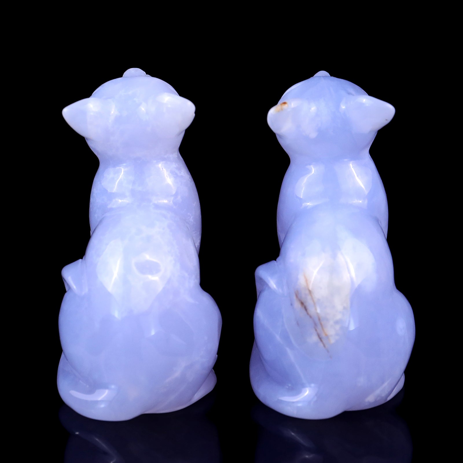 3.0" Blue Chalcedony Hand Carved Crystal Cat Sculpture Crystallumi