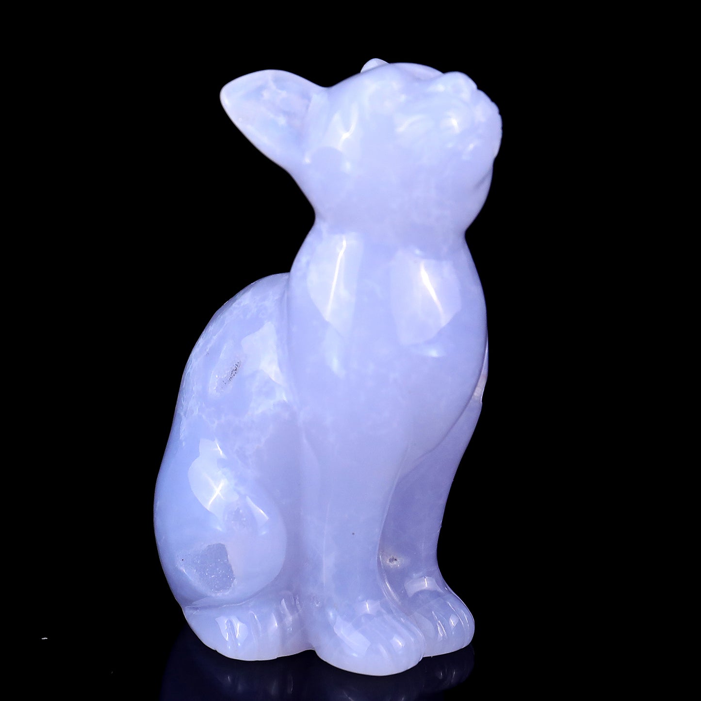 3.0" Blue Chalcedony Hand Carved Crystal Cat Sculpture Crystallumi