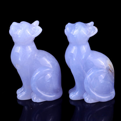 3.0" Blue Chalcedony Hand Carved Crystal Cat Sculpture Crystallumi