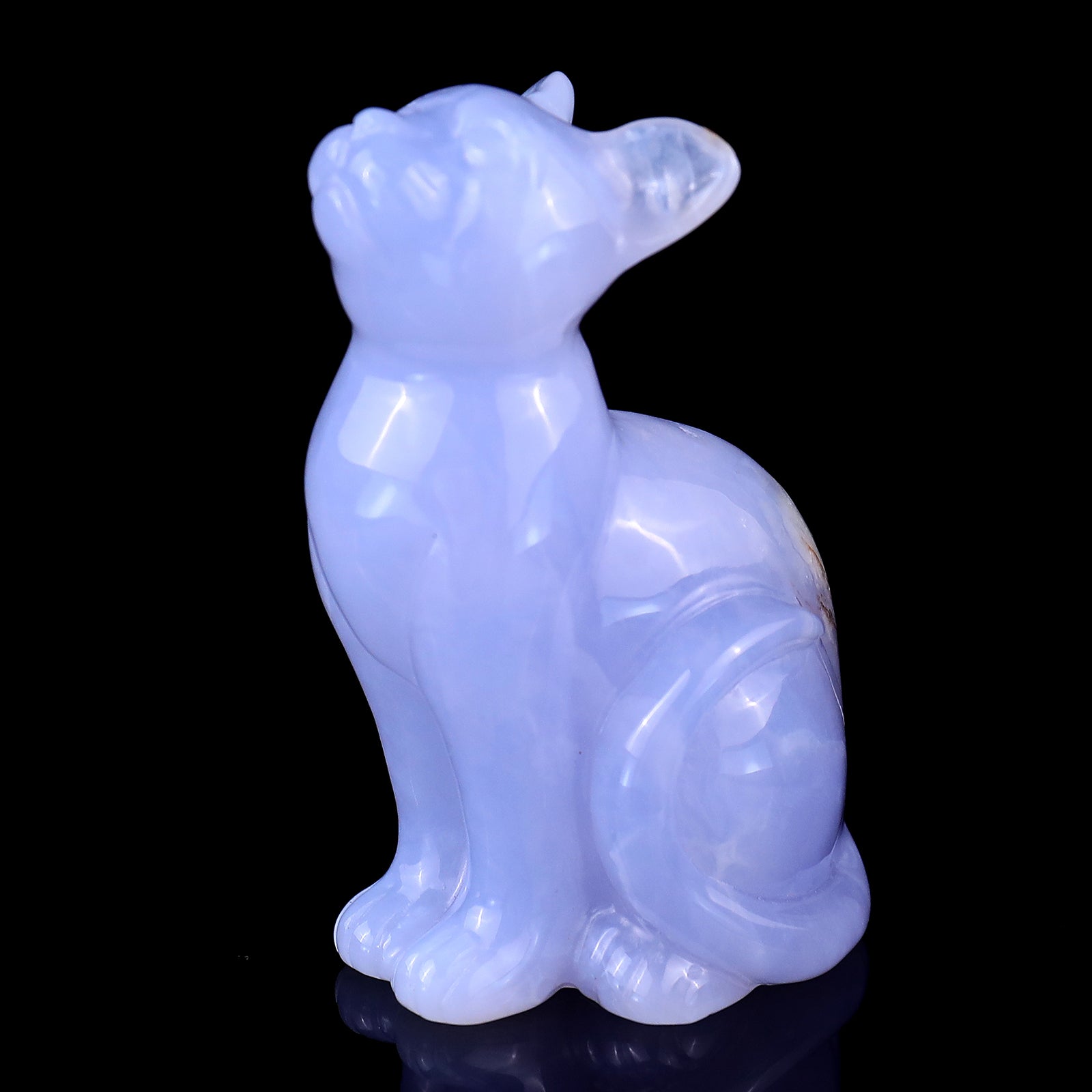 3.0" Blue Chalcedony Hand Carved Crystal Cat Sculpture Crystallumi