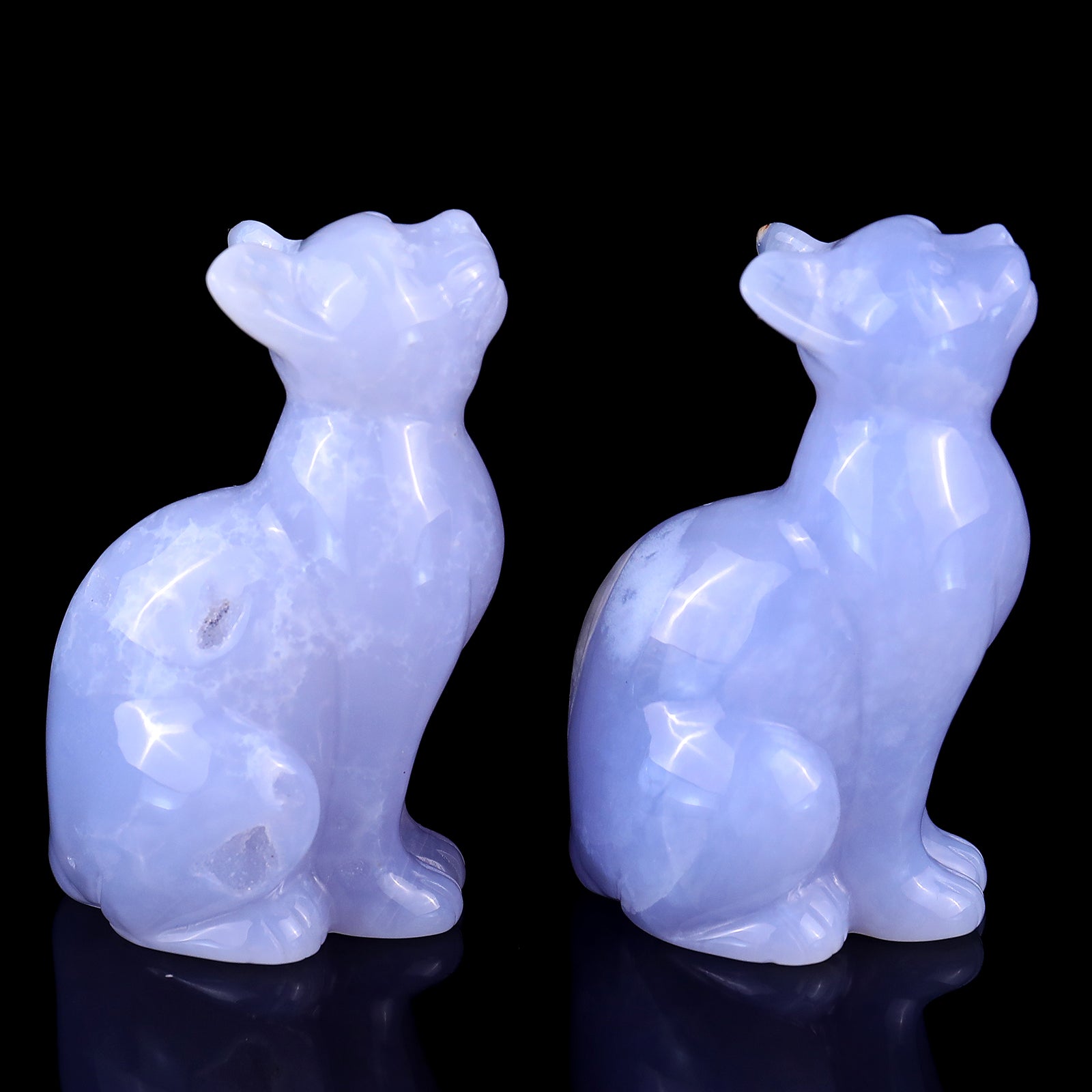 3.0" Blue Chalcedony Hand Carved Crystal Cat Sculpture Crystallumi