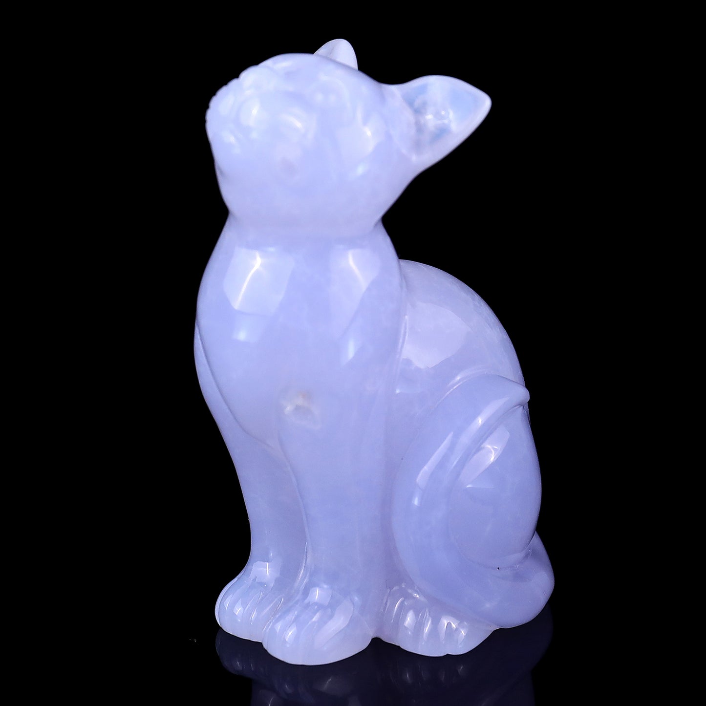 3.0" Blue Chalcedony Hand Carved Crystal Cat Sculpture Crystallumi