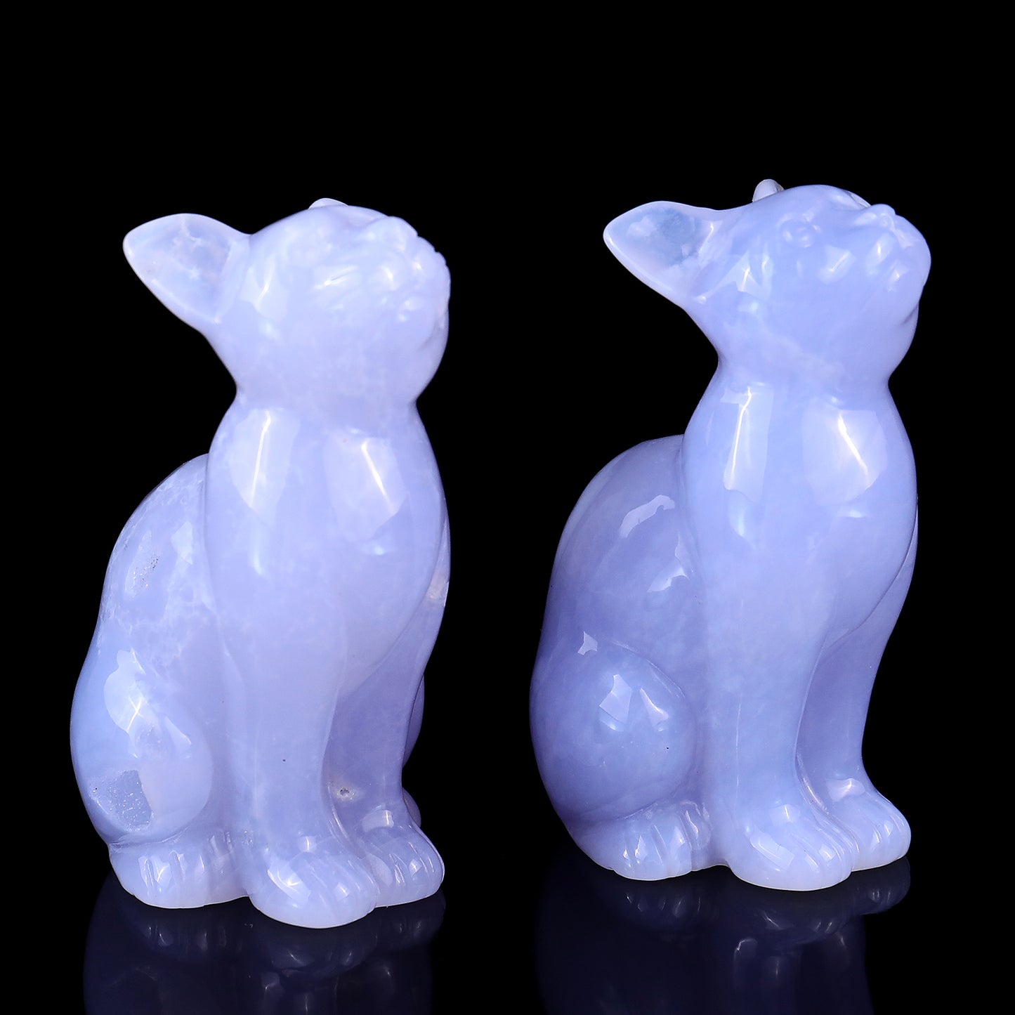 3.0" Blue Chalcedony Hand Carved Crystal Cat Sculpture Crystallumi