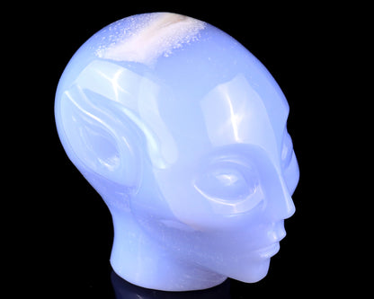 3.0" Blue Chalcedony Hand Carved Crystal Elf Alien Sculpture Crystallumi