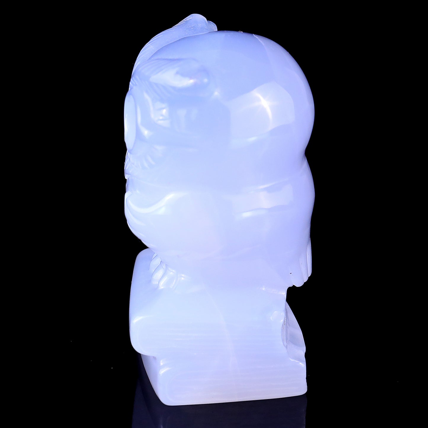 3.0" Blue Chalcedony Hand Carved Crystal Owl Sculpture Crystallumi