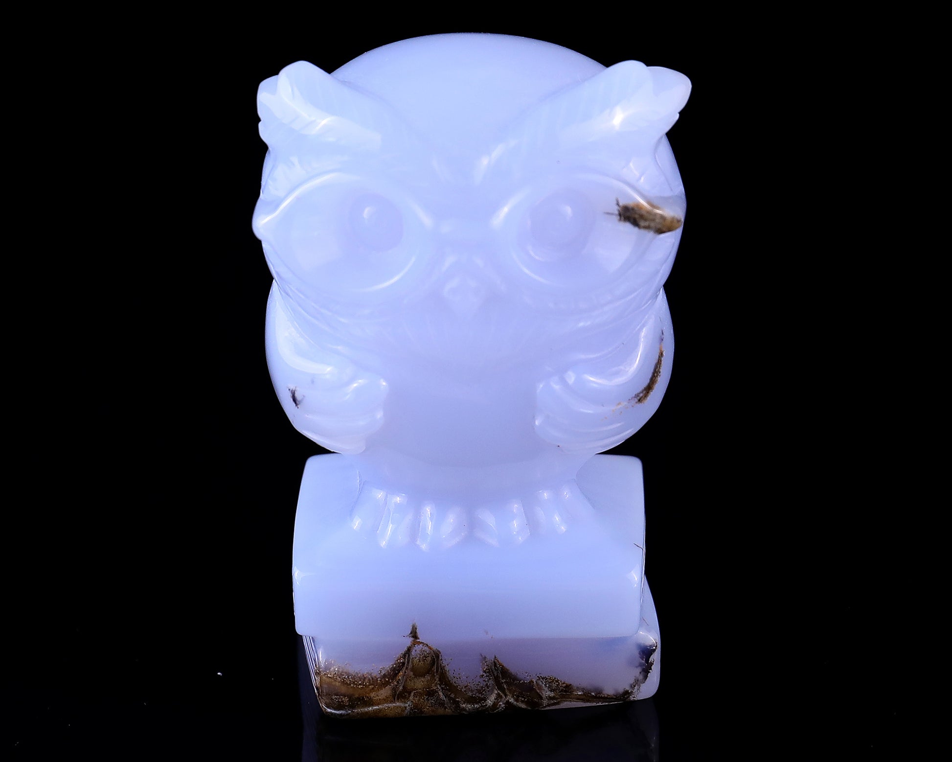 3.0" Blue Chalcedony Hand Carved Crystal Owl Sculpture Crystallumi