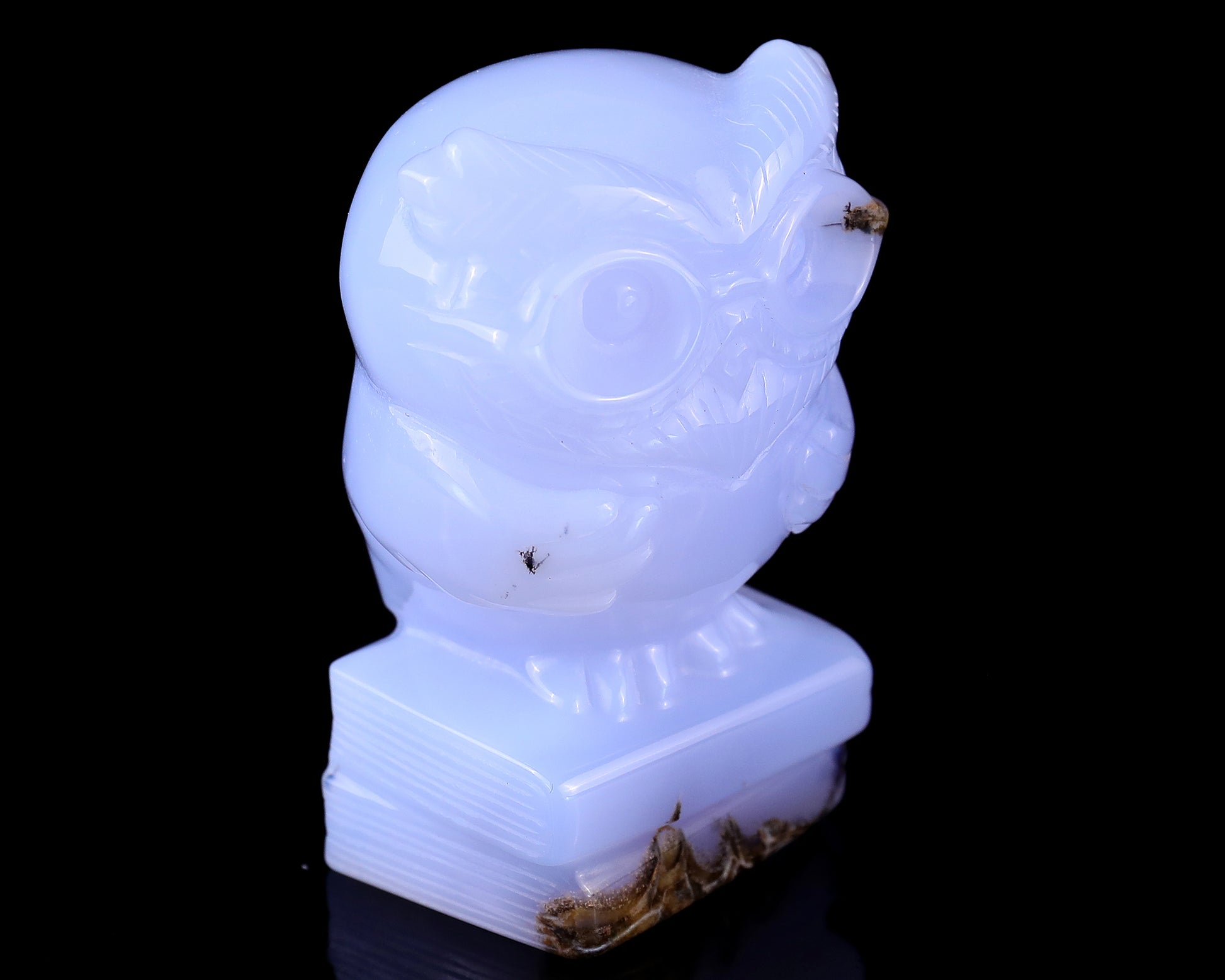 3.0" Blue Chalcedony Hand Carved Crystal Owl Sculpture Crystallumi