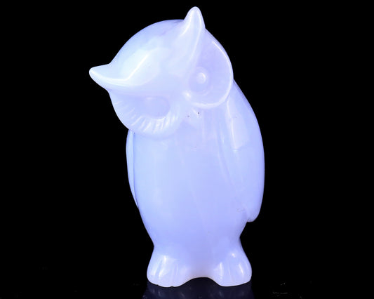 3.0" Blue Chalcedony Hand Carved Crystal Owl Sculpture Crystallumi