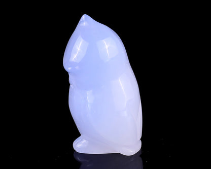 3.0" Blue Chalcedony Hand Carved Crystal Owl Sculpture Crystallumi