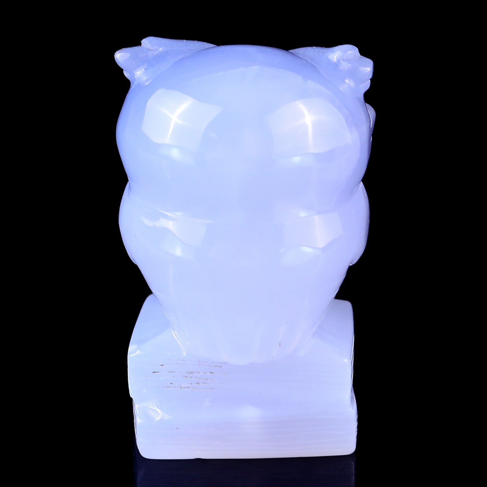 3.0" Blue Chalcedony Hand Carved Crystal Owl Sculpture Crystallumi