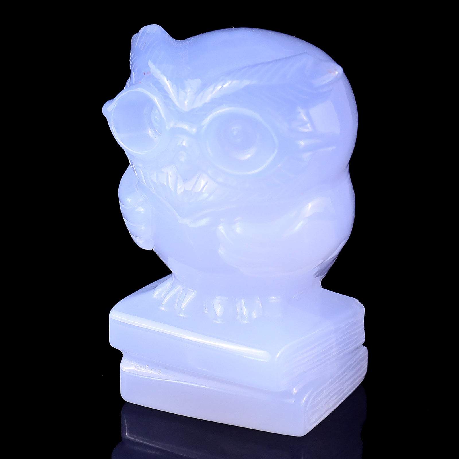 3.0" Blue Chalcedony Hand Carved Crystal Owl Sculpture Crystallumi