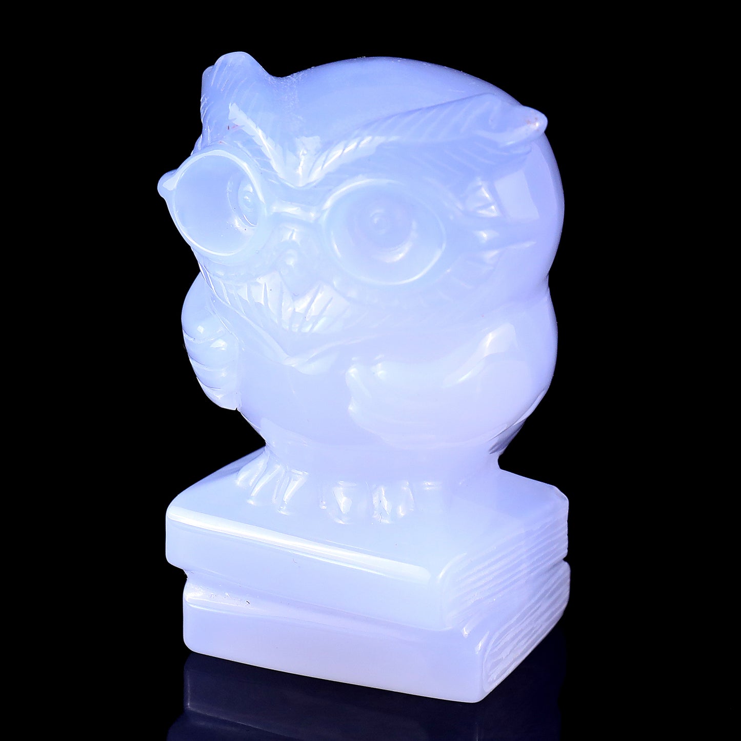 3.0" Blue Chalcedony Hand Carved Crystal Owl Sculpture Crystallumi