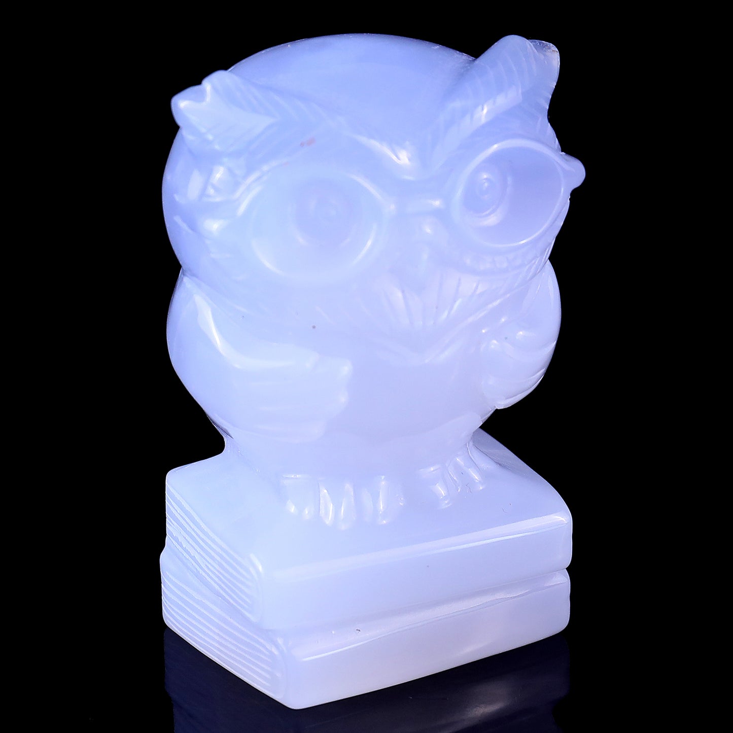 3.0" Blue Chalcedony Hand Carved Crystal Owl Sculpture Crystallumi