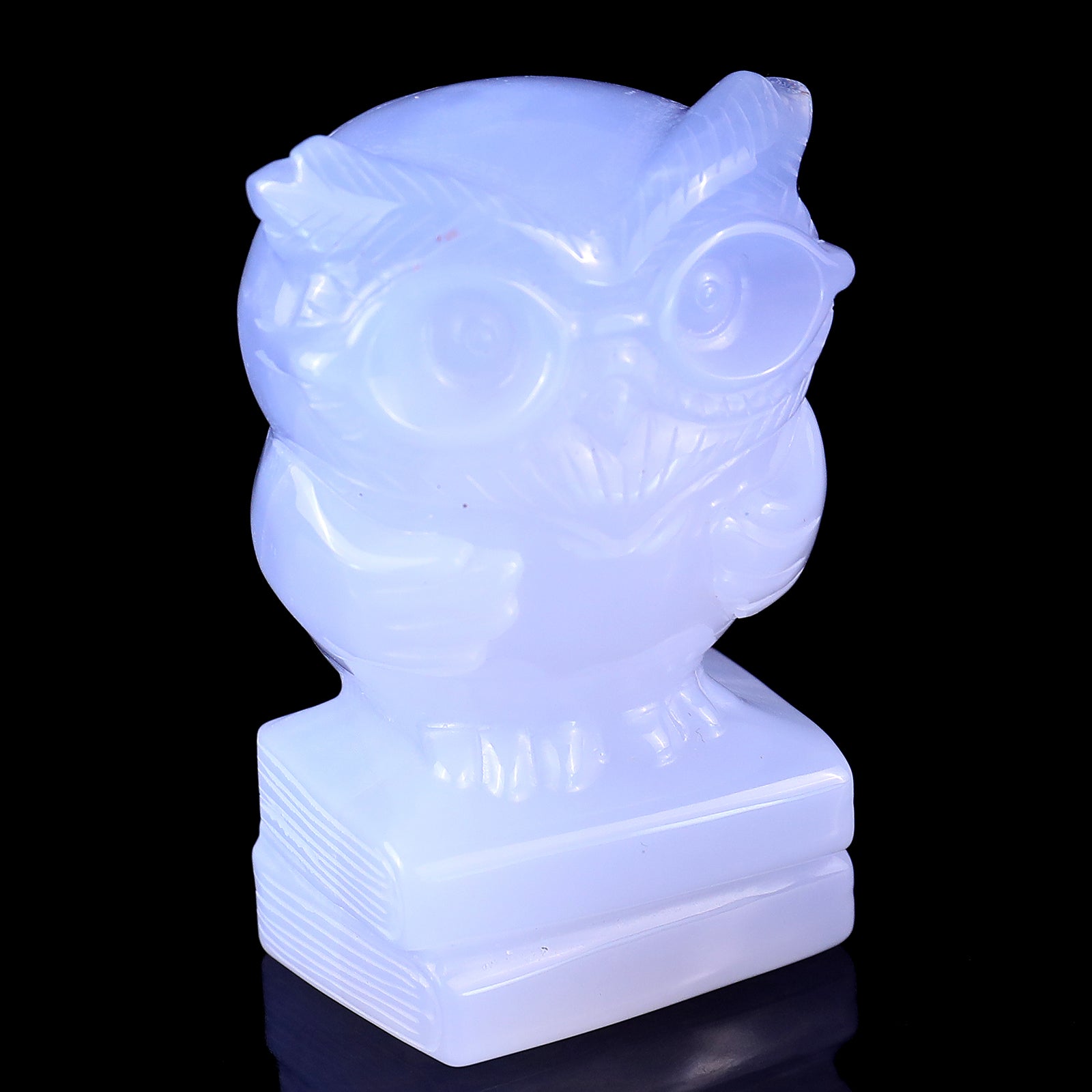 3.0" Blue Chalcedony Hand Carved Crystal Owl Sculpture Crystallumi