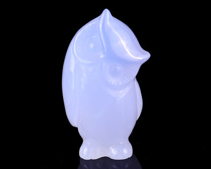 3.0" Blue Chalcedony Hand Carved Crystal Owl Sculpture Crystallumi