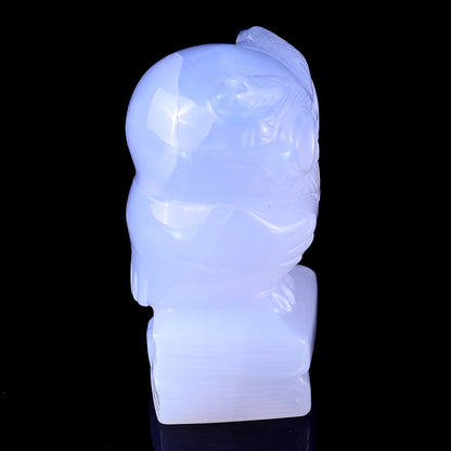 3.0" Blue Chalcedony Hand Carved Crystal Owl Sculpture Crystallumi