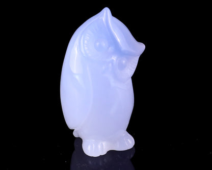 3.0" Blue Chalcedony Hand Carved Crystal Owl Sculpture Crystallumi