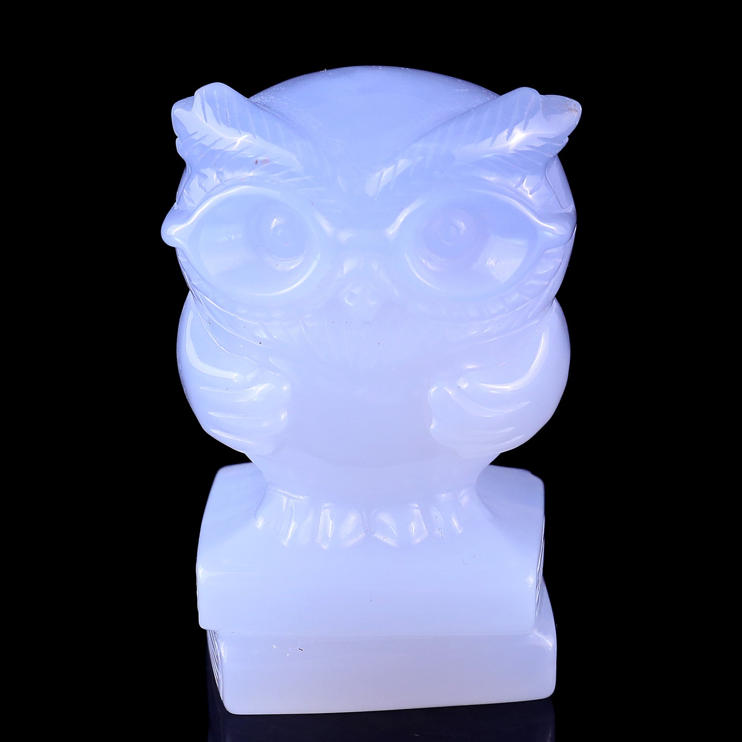 3.0" Blue Chalcedony Hand Carved Crystal Owl Sculpture Crystallumi