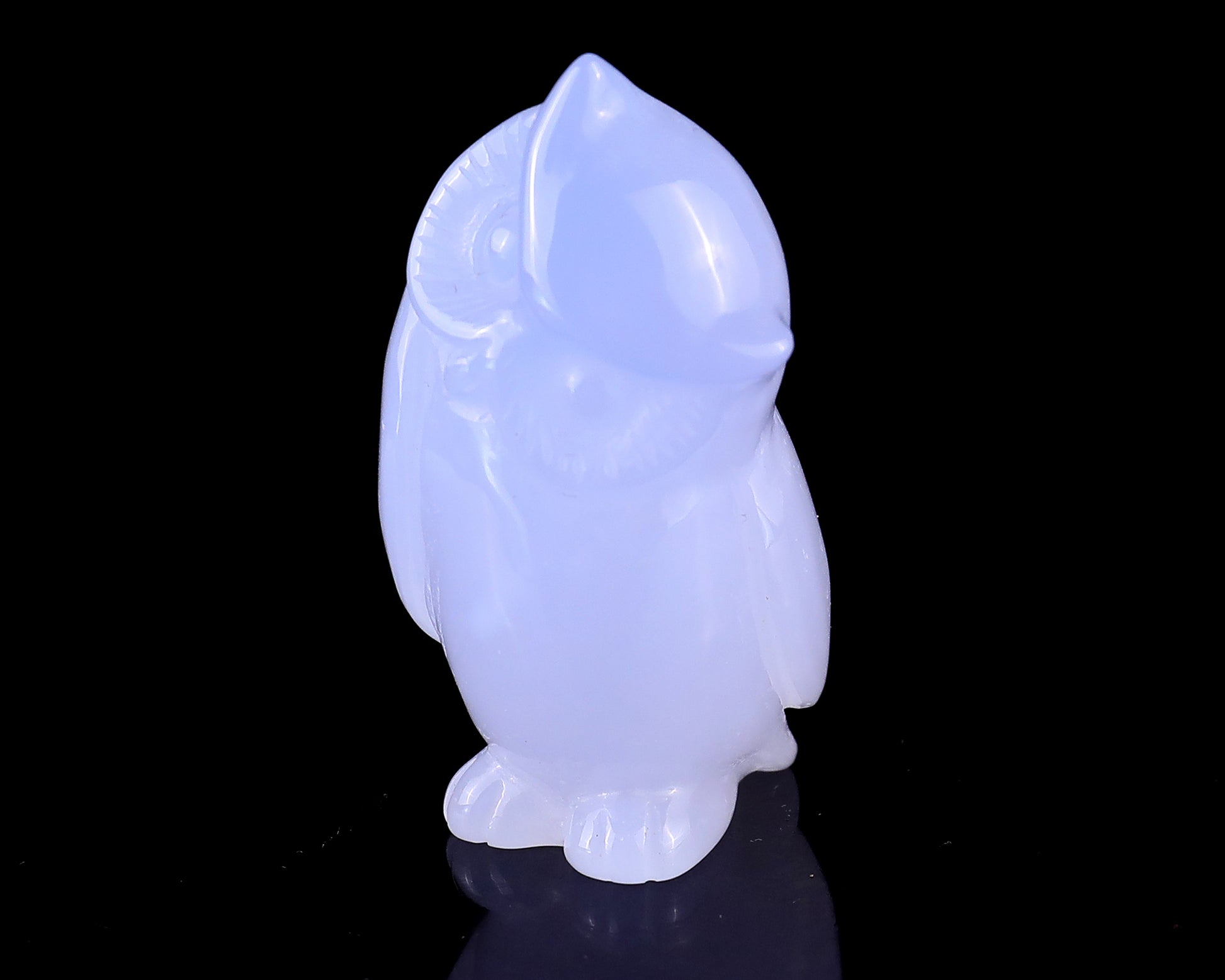 3.0" Blue Chalcedony Hand Carved Crystal Owl Sculpture Crystallumi