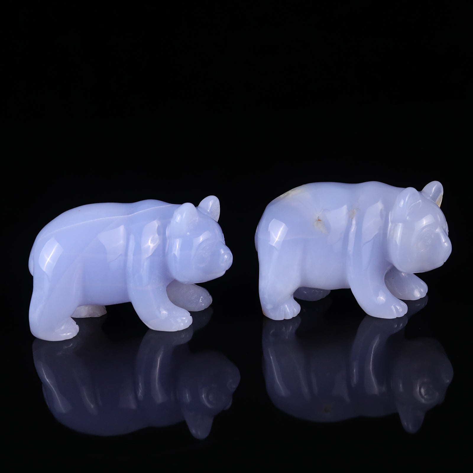 3.0" Blue Chalcedony Hand Carved Crystal Panda Sculpture Crystallumi