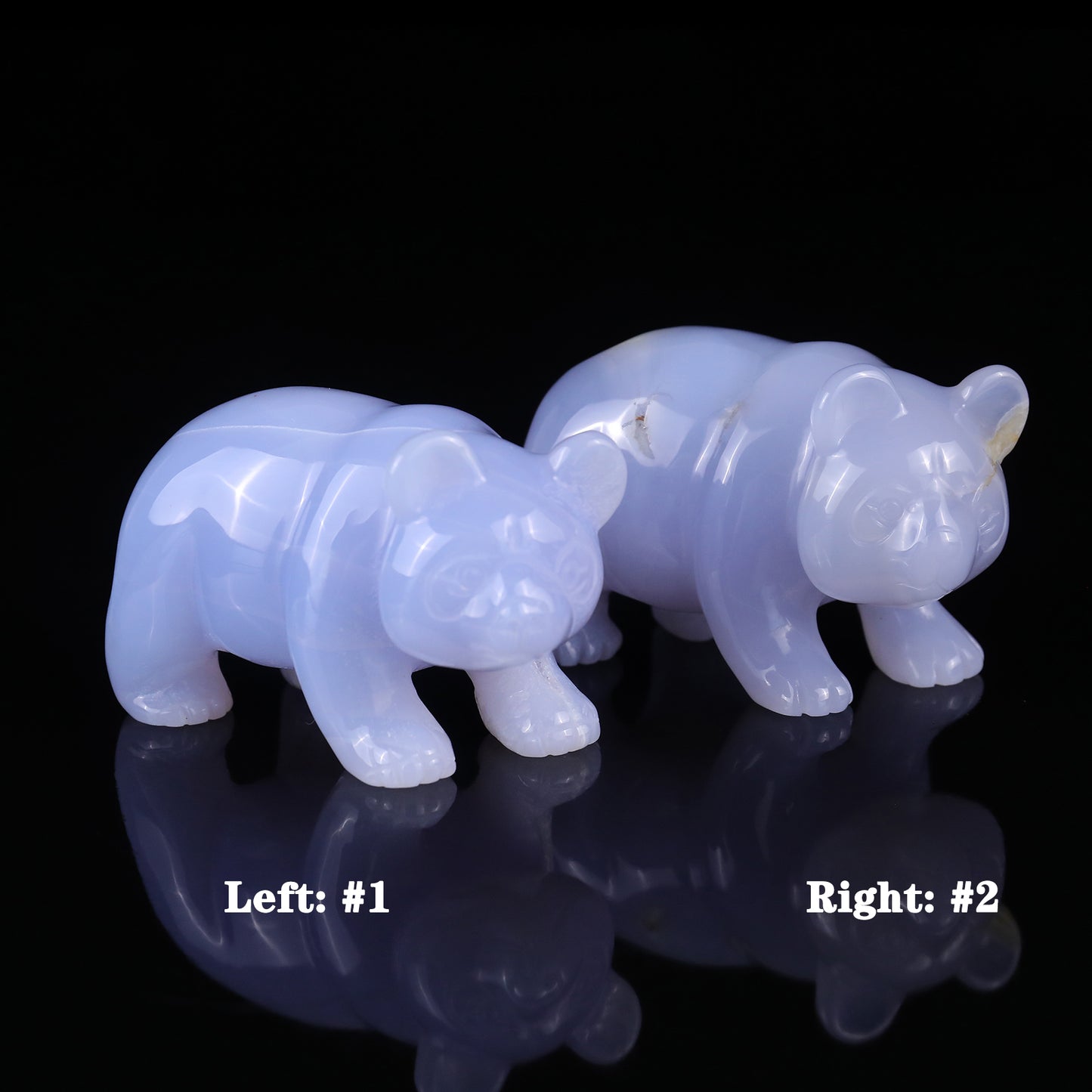 3.0" Blue Chalcedony Hand Carved Crystal Panda Sculpture Crystallumi