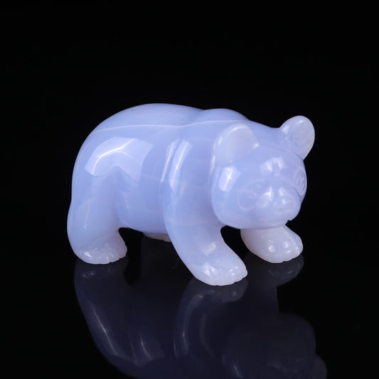 3.0" Blue Chalcedony Hand Carved Crystal Panda Sculpture Crystallumi