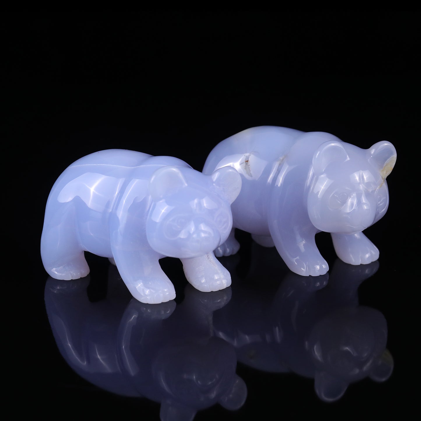 3.0" Blue Chalcedony Hand Carved Crystal Panda Sculpture Crystallumi