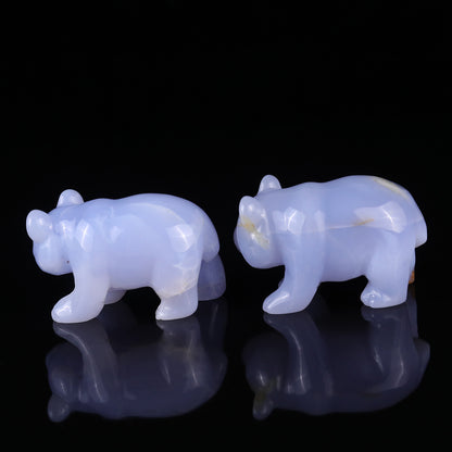 3.0" Blue Chalcedony Hand Carved Crystal Panda Sculpture Crystallumi