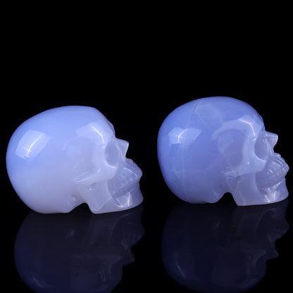 3.0" Blue Chalcedony Hand Carved Crystal Realistic Skull Sculpture Crystallumi