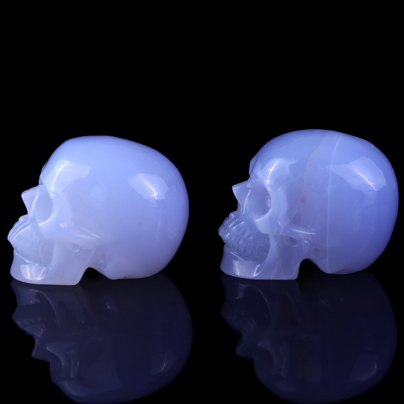 3.0" Blue Chalcedony Hand Carved Crystal Realistic Skull Sculpture Crystallumi