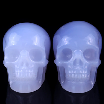 3.0" Blue Chalcedony Hand Carved Crystal Realistic Skull Sculpture Crystallumi