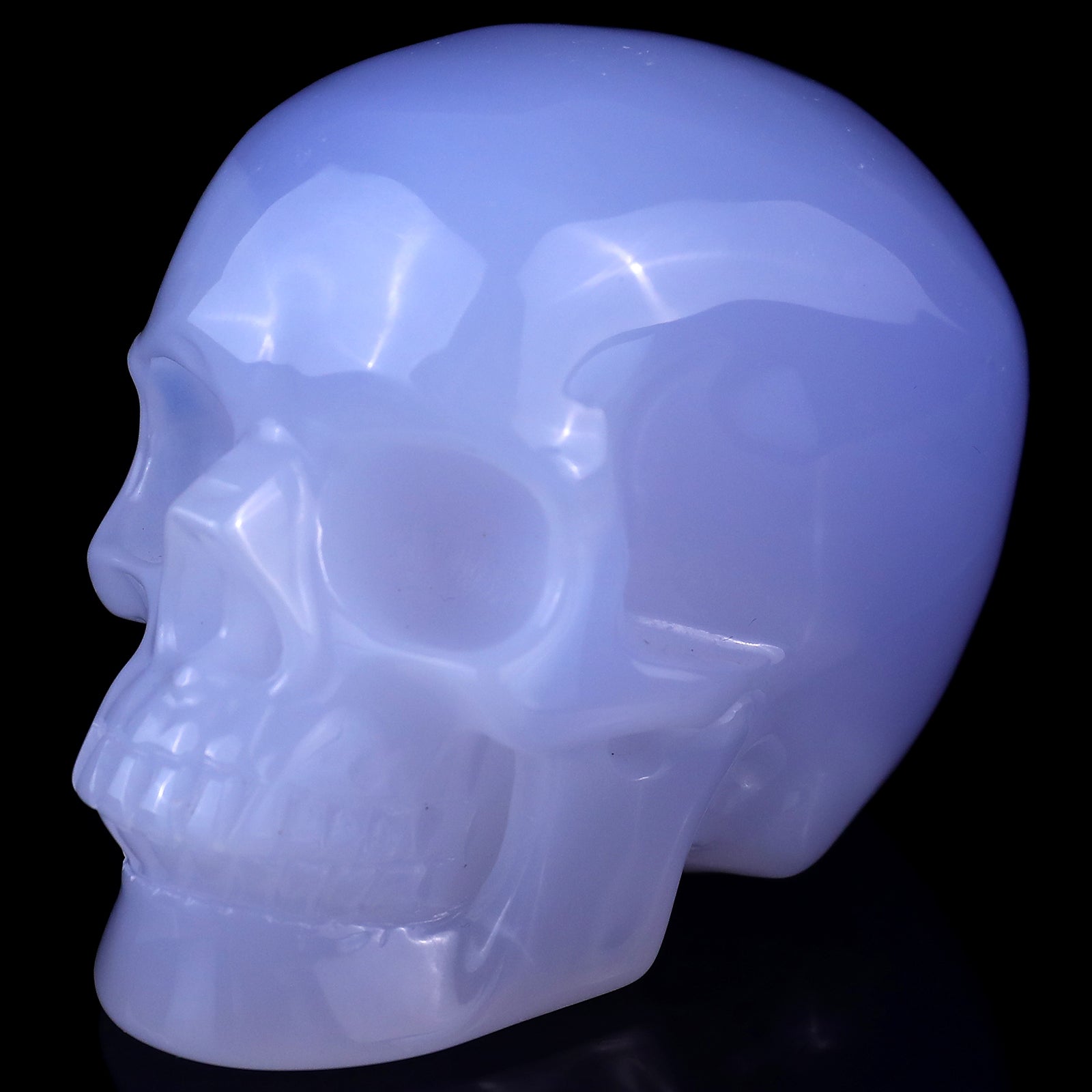 3.0" Blue Chalcedony Hand Carved Crystal Realistic Skull Sculpture Crystallumi