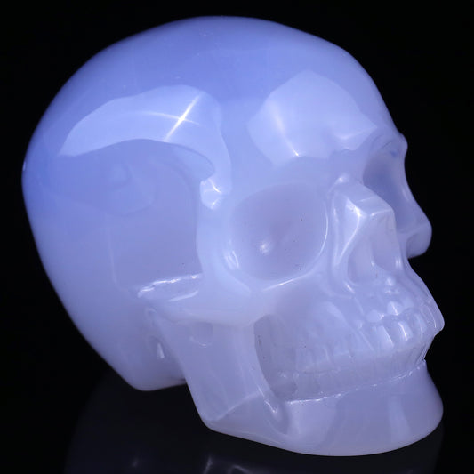 3.0" Blue Chalcedony Hand Carved Crystal Realistic Skull Sculpture Crystallumi