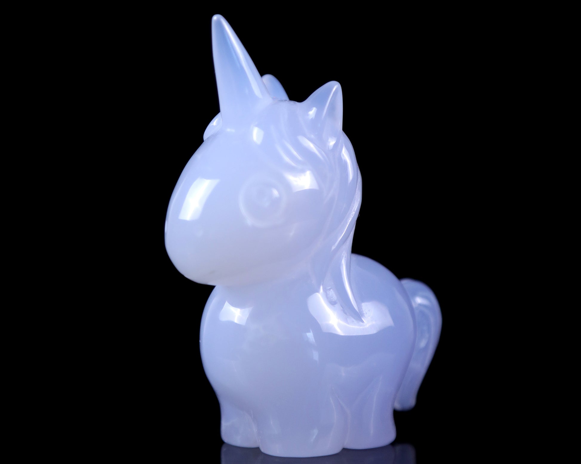 3.0" Blue Chalcedony Hand Carved Crystal Unicorn Sculpture Crystallumi