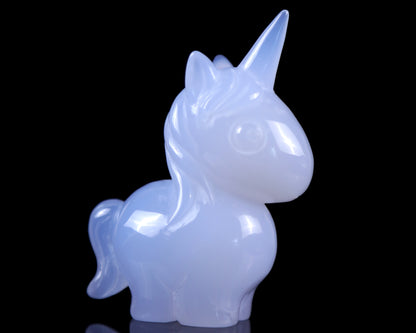 3.0" Blue Chalcedony Hand Carved Crystal Unicorn Sculpture Crystallumi