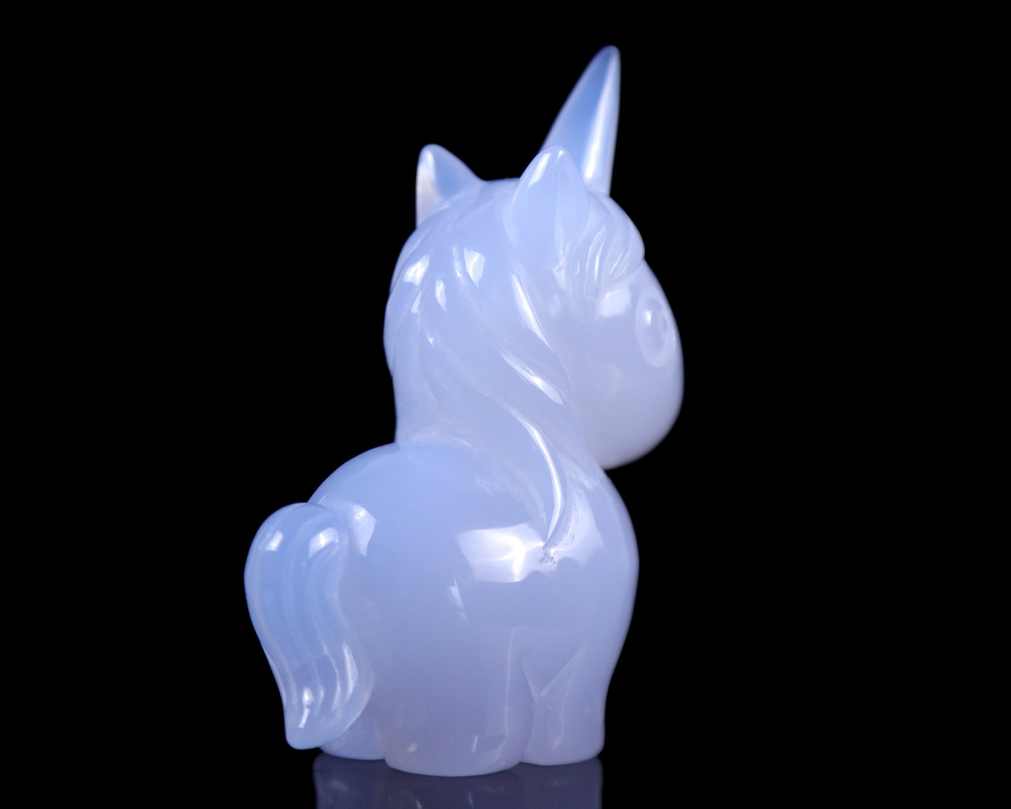 3.0" Blue Chalcedony Hand Carved Crystal Unicorn Sculpture Crystallumi