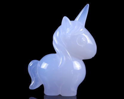 3.0" Blue Chalcedony Hand Carved Crystal Unicorn Sculpture Crystallumi