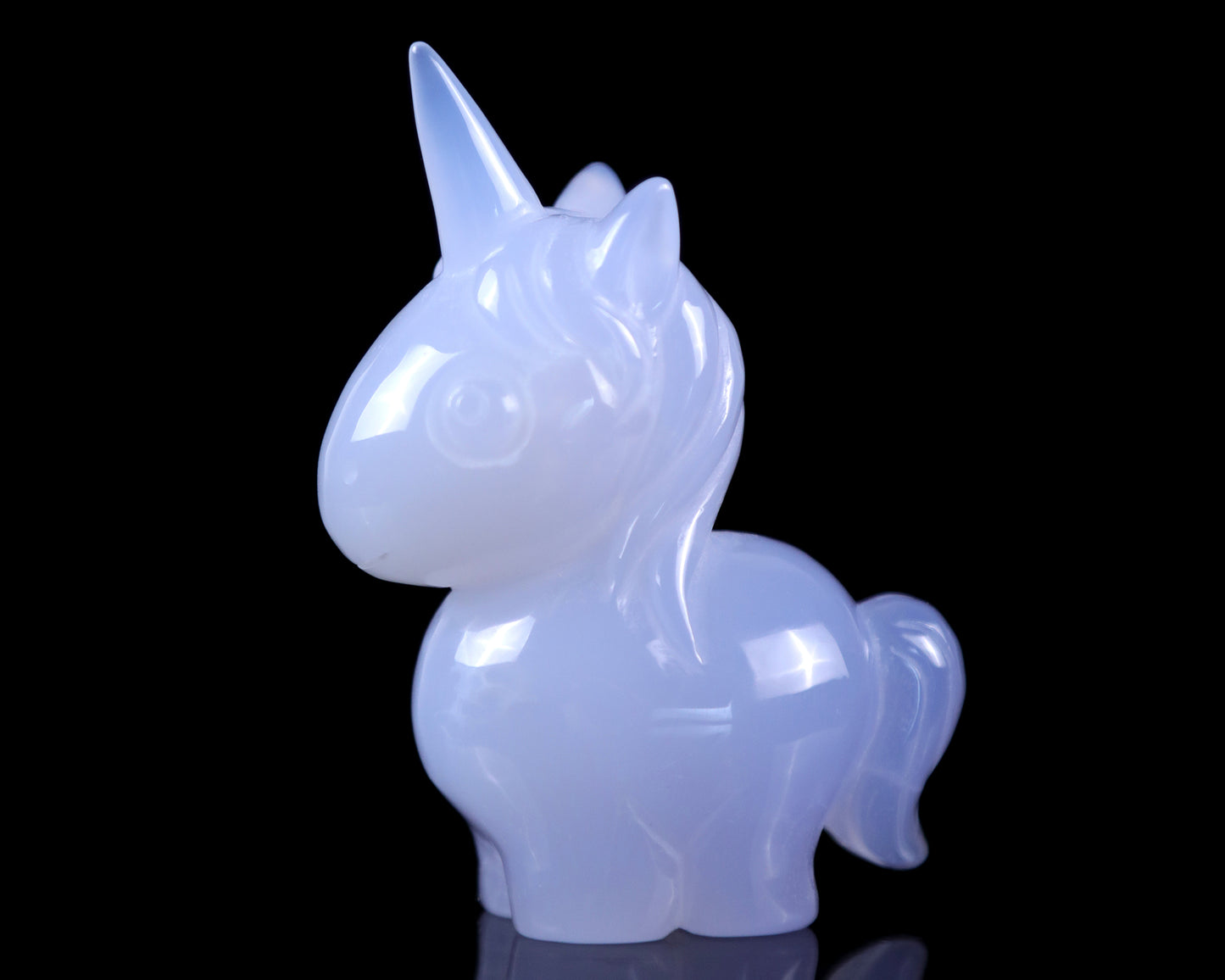 3.0" Blue Chalcedony Hand Carved Crystal Unicorn Sculpture Crystallumi