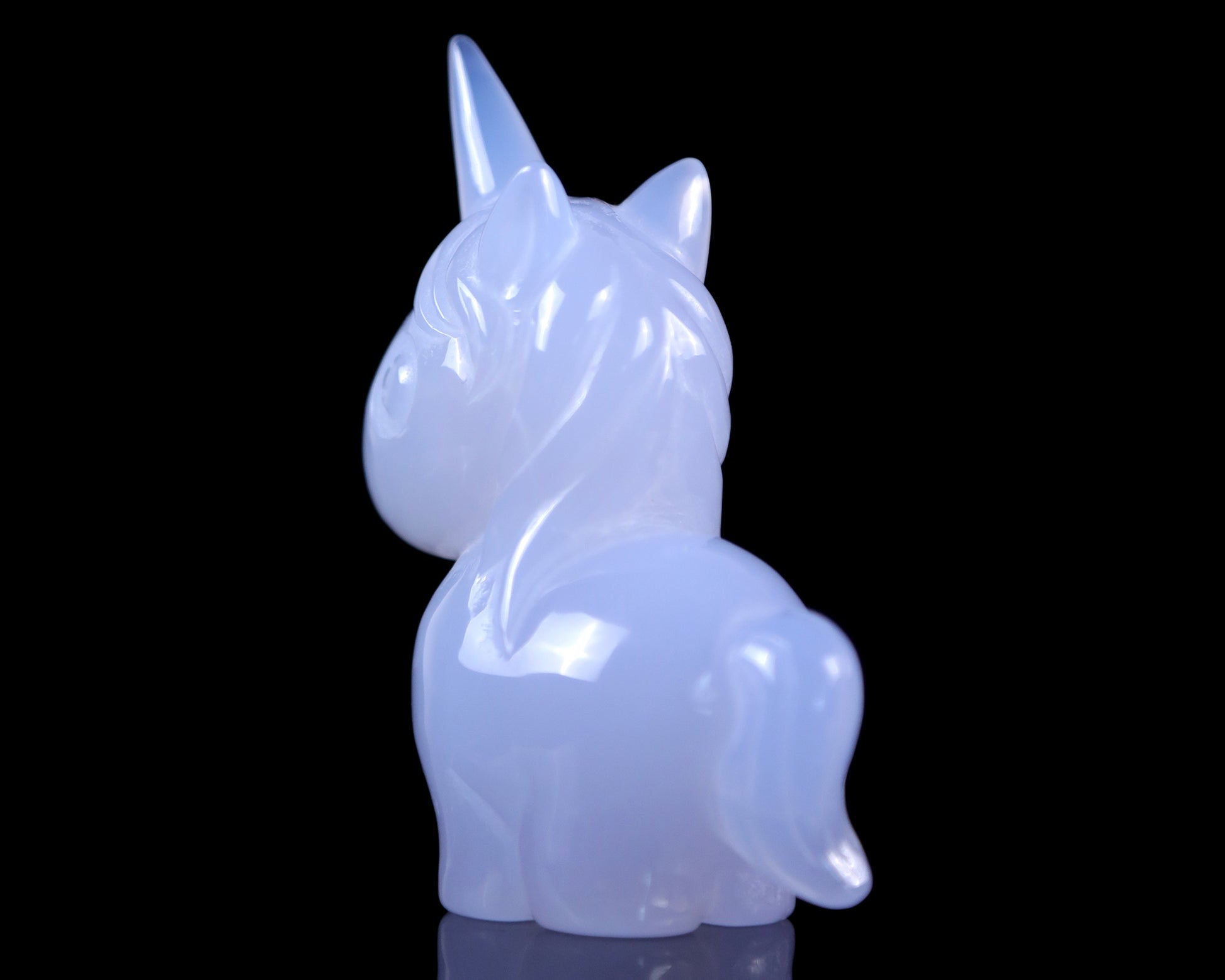 3.0" Blue Chalcedony Hand Carved Crystal Unicorn Sculpture Crystallumi