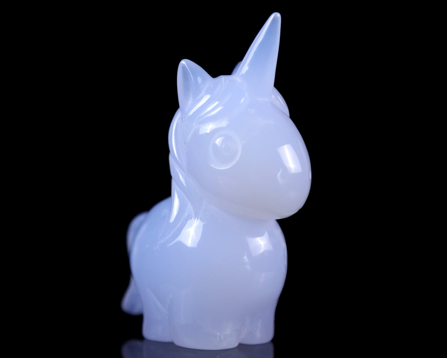 3.0" Blue Chalcedony Hand Carved Crystal Unicorn Sculpture Crystallumi