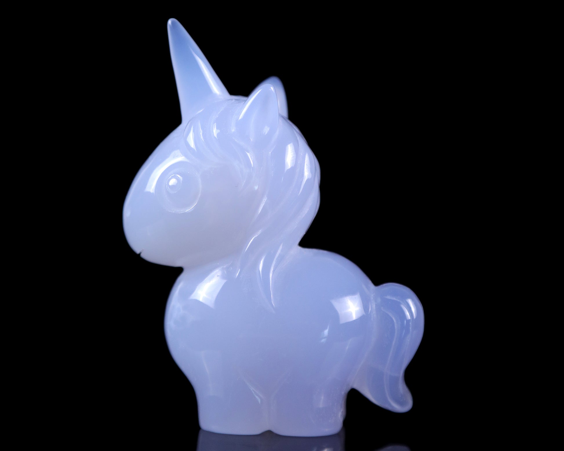 3.0" Blue Chalcedony Hand Carved Crystal Unicorn Sculpture Crystallumi