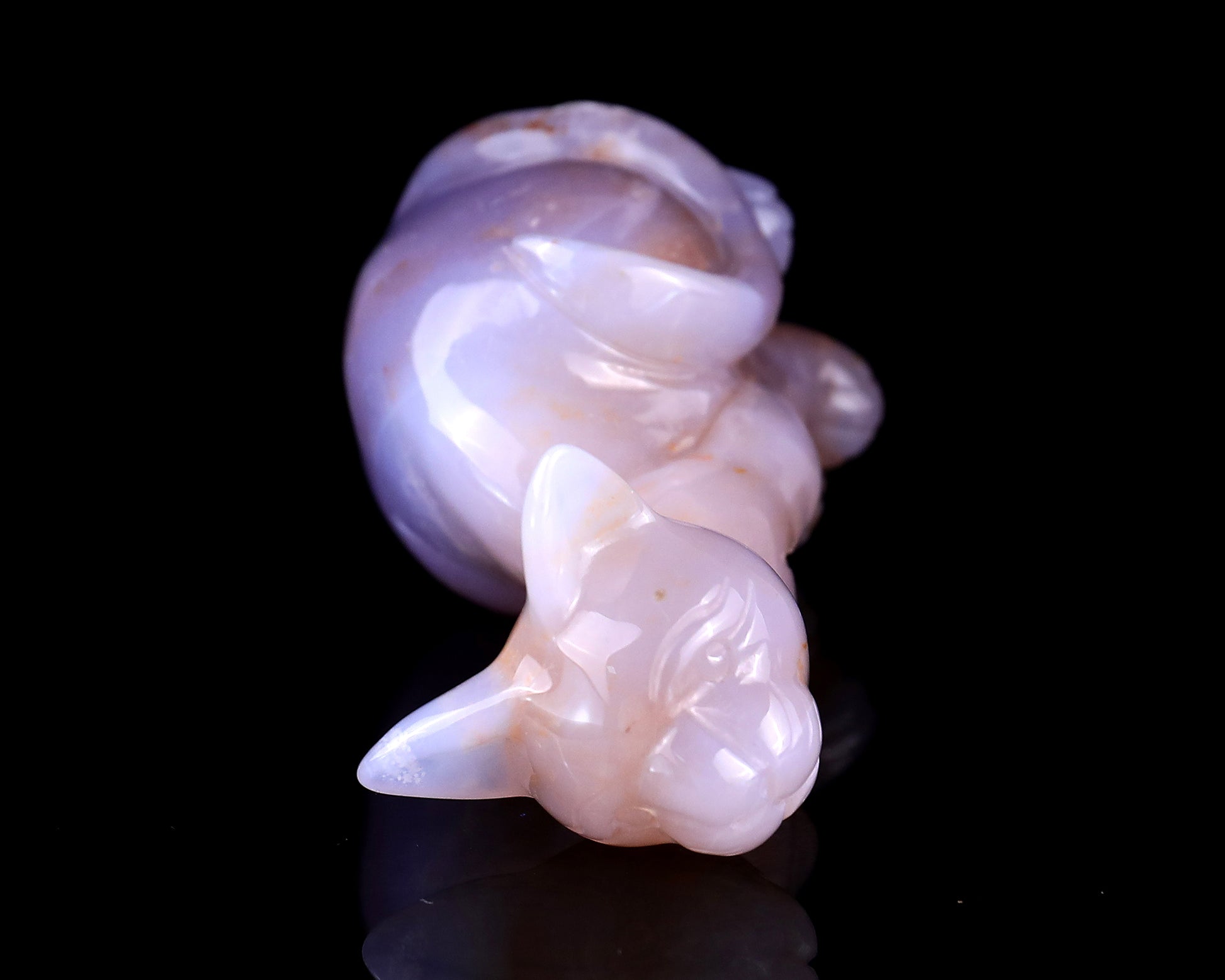 3.0" Chalcedony Hand Carved Crystal Cat Sculpture Crystallumi