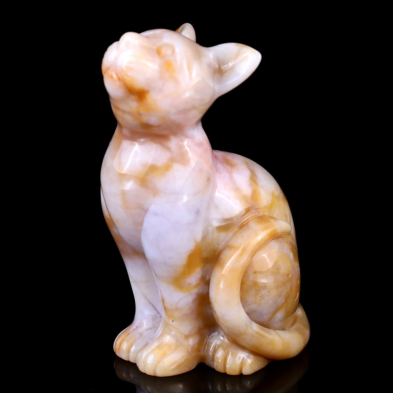 3.0" Chalcedony Hand Carved Crystal Cat Sculpture Crystallumi