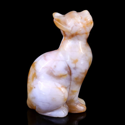 3.0" Chalcedony Hand Carved Crystal Cat Sculpture Crystallumi