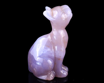 3.0" Chalcedony Hand Carved Crystal Cat Sculpture Crystallumi